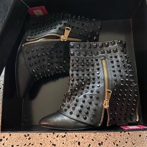 Studded black leather booties